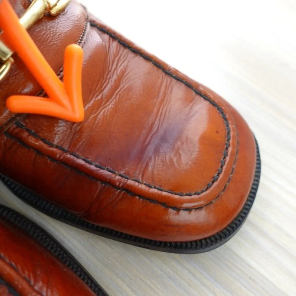 VINTAGE Italian Shoes Kids 35 2.5 Bourbon Brown Leather Horsebit Loafer‎ Formal